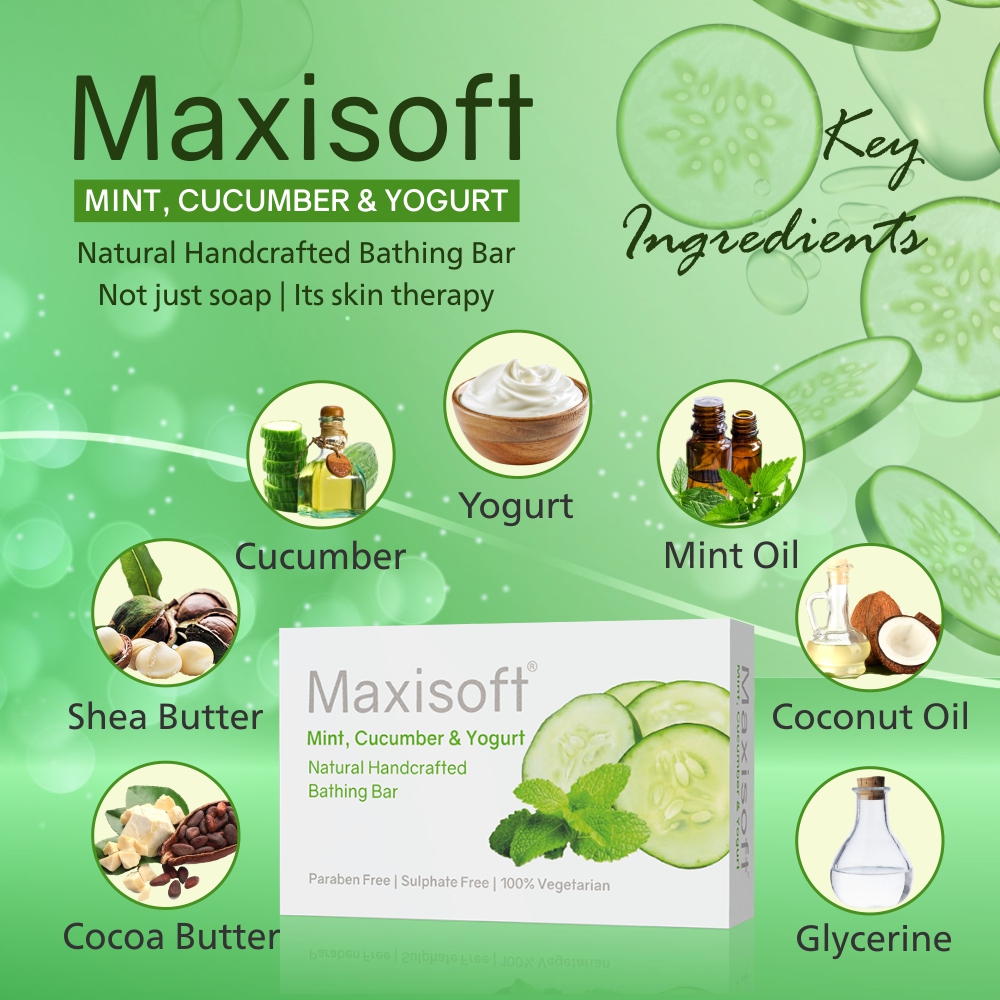 Maxisoft Mint, Cucumber & Yogurt Bathing Bar (75 gm)