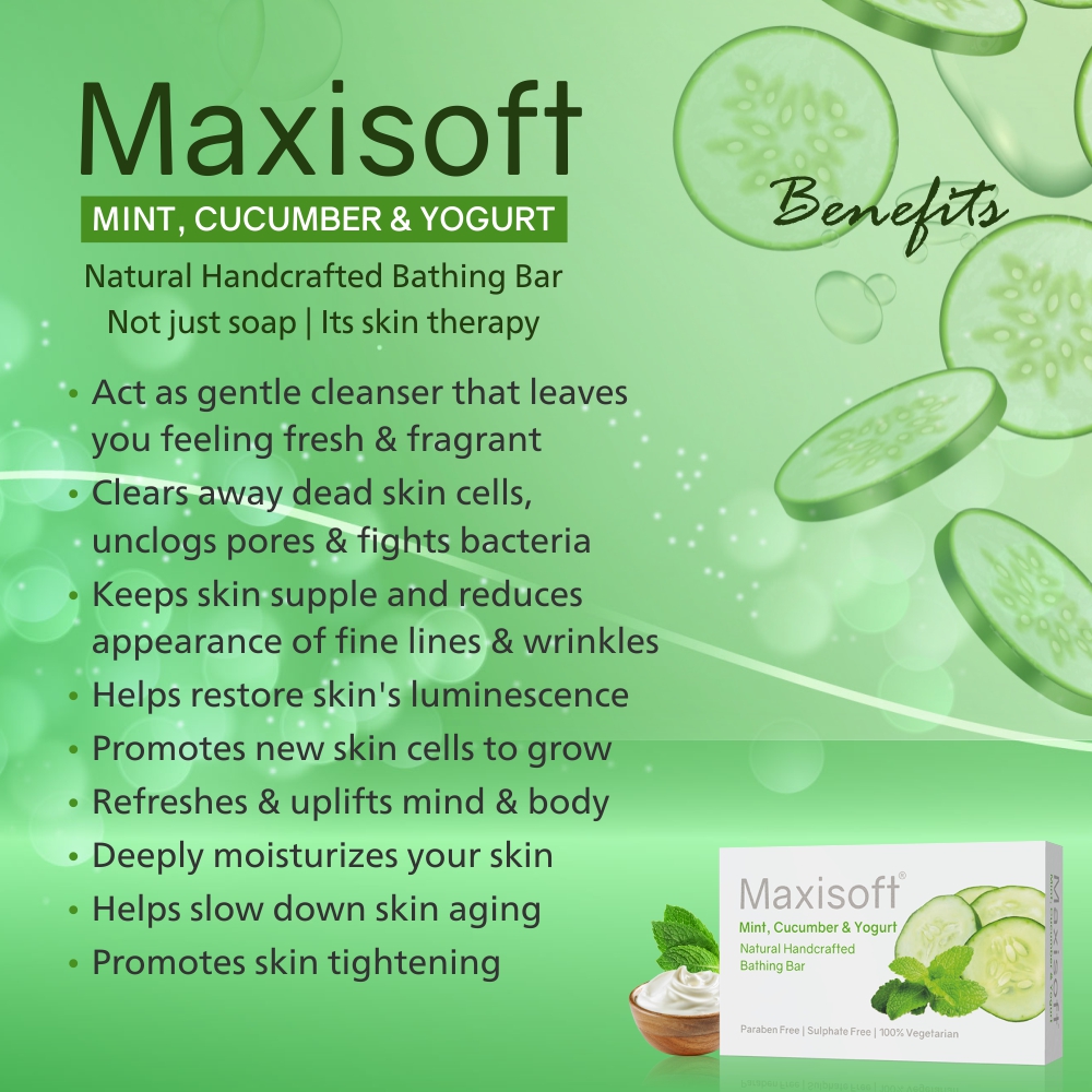 Maxisoft Mint, Cucumber & Yogurt Bathing Bar (75 gm)