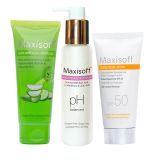 Maxisoft Everyday Skin Essential Kit (Brightening Face Wash 100 ml + Natural Aloe Vera & Cucumber Gel 120 gm + SPF 50 Sunscreen Lotion 50 ml)