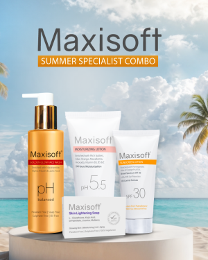 Maxisoft Summer Specialist Combo (Maxisoft Skin Lightening Soap + Maxisoft Golden Glow Face Wash + Maxisoft Moisturizing Lotion + Maxisoft SPF30)