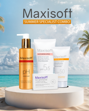 Maxisoft Summer Specialist Combo (Maxisoft Skin Lightening Soap + Maxisoft Golden Glow Face Wash + Maxisoft Moisturizing Lotion + Maxisoft SPF50)